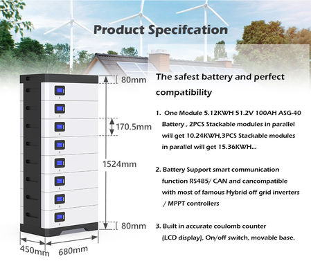 Hızlı Şarjlı Lifepo4 Enerji Depolama Powerwall Güneş Pili 51.2v 800ah 40kwh