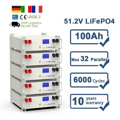 10 Yıllık Garanti 51.2V 5Kwh Şarj edilebilir Lityum İyon Paketi 100Ah LiFePO4 Pil